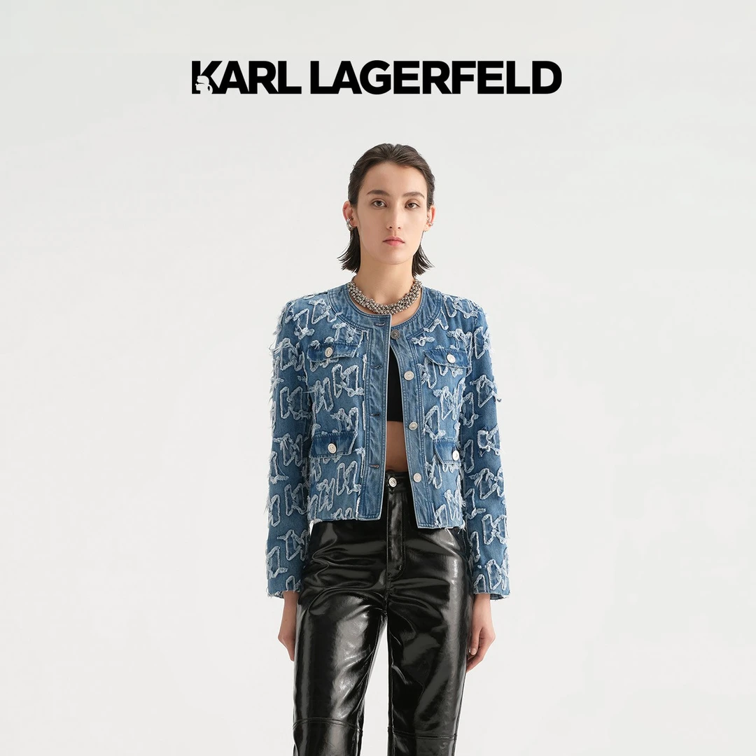 KARL LAGERFELD卡尔拉格斐秋KL毛边贴布牛仔夹克老佛爷236L1441