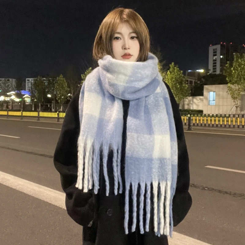 秋冬爆款仿羊绒围巾韩版格子百搭高级感加厚情侣围脖保暖拉毛
