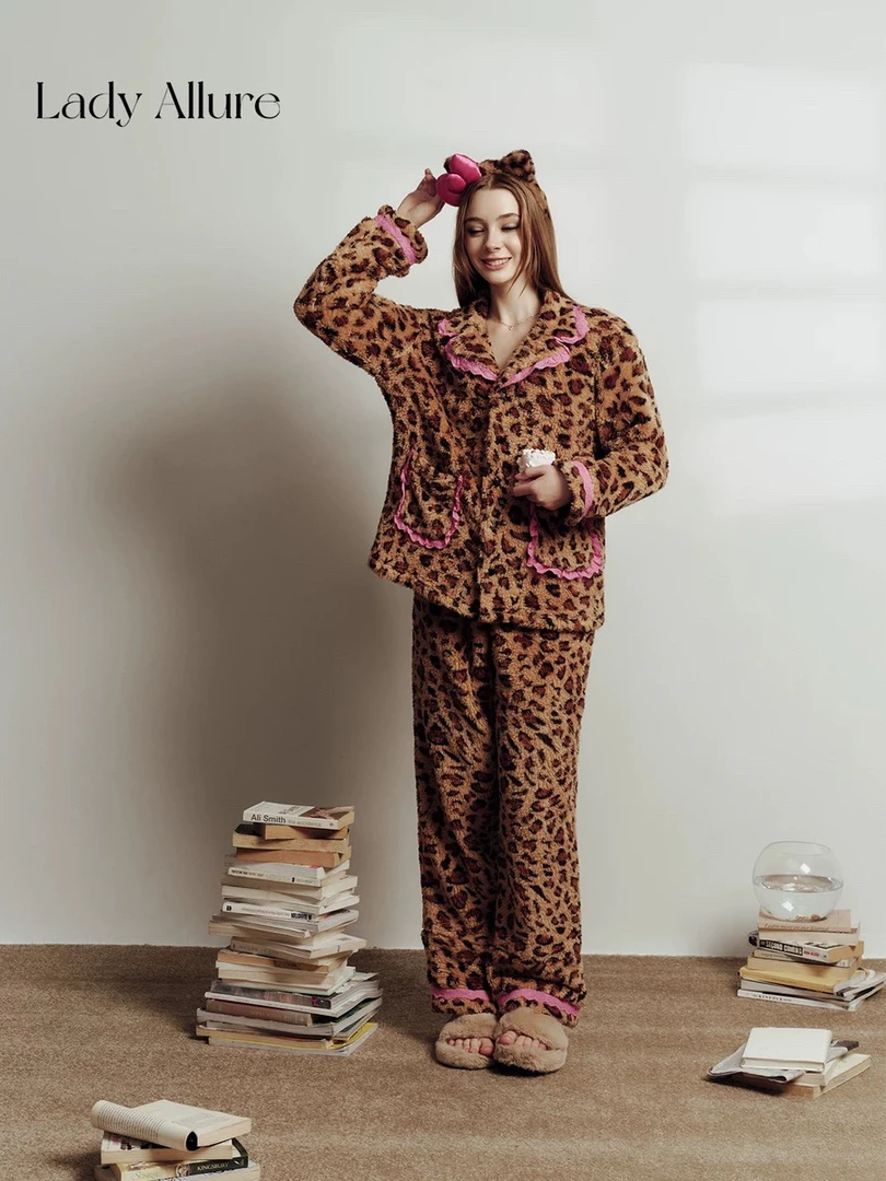 「LA」芭比奶豹*原创加厚双面北极绒甜酷慵懒风冬可外穿睡衣套装