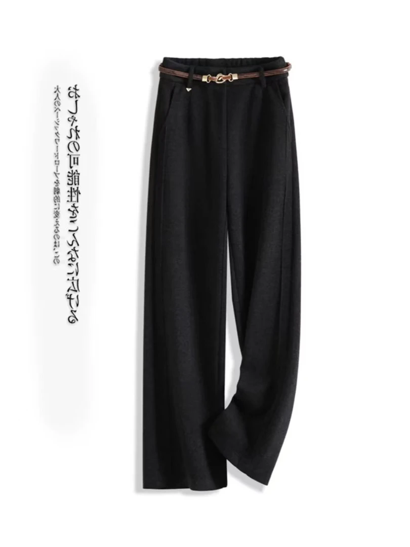 L318#冬款气质韩版时尚毛尼高腰窄版直筒裤