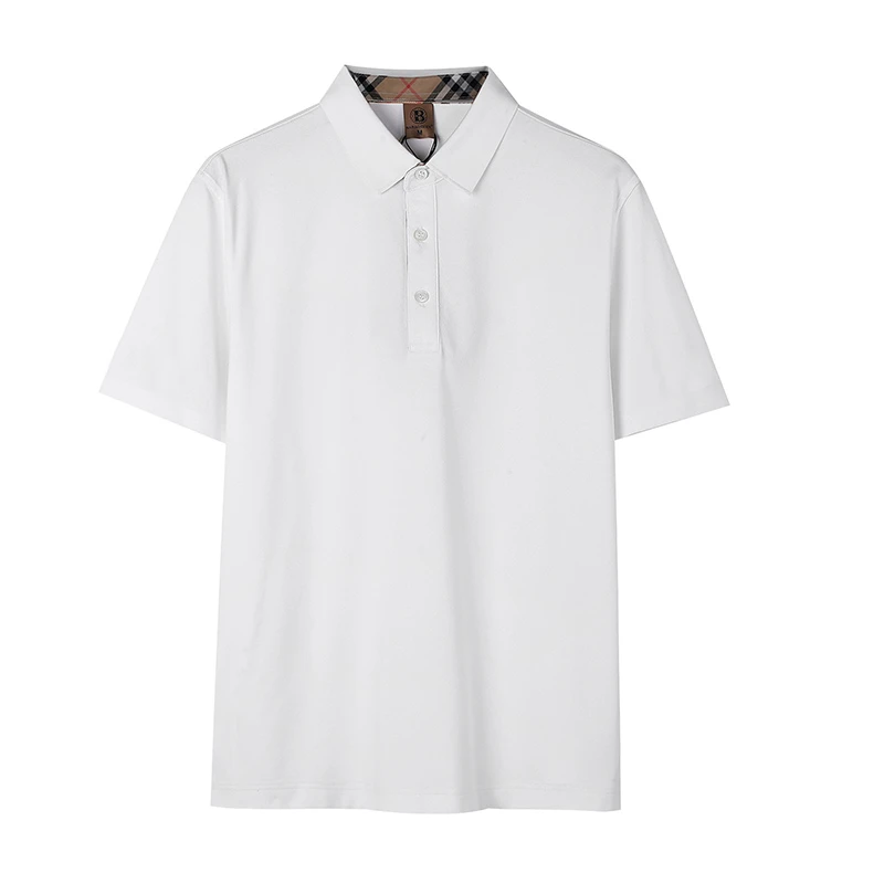 短袖POLO衫春夏轻奢翻领衫半袖格纹男士简约纯色上衣休闲透气T恤