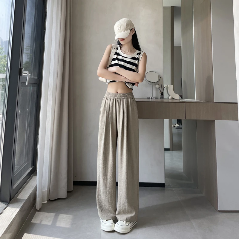 女冰丝阔腿裤宽松慵懒休闲灰色直筒薄款外穿山本裤高腰垂感直筒裤