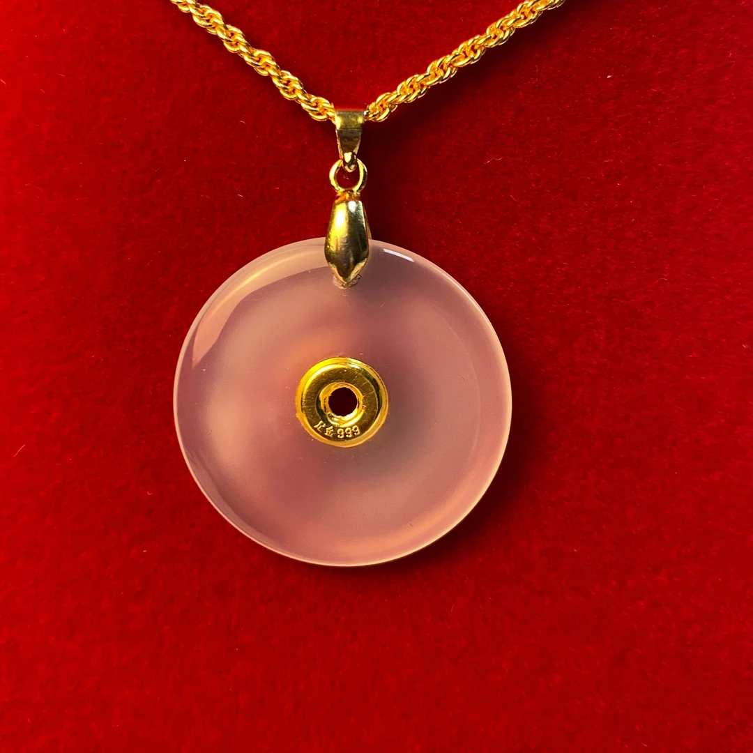 足金黄金真金玉髓平安扣吊坠-带证书礼盒-赠合金链子GZW-DJL