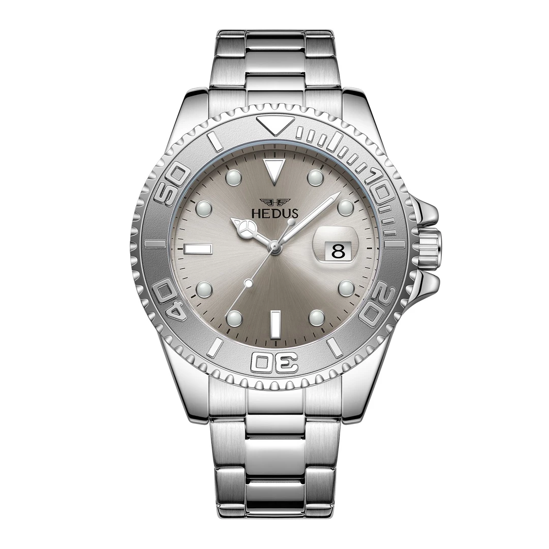 亨达时/HEDUS 经典男士带日历 白金灰游艇系列男款腕表-送皮带