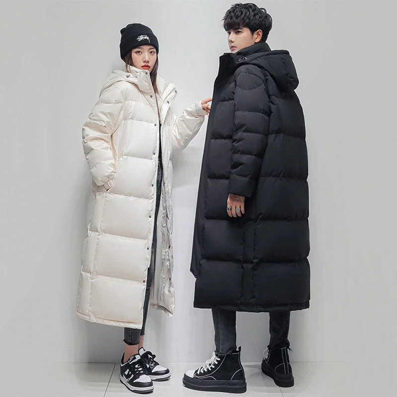 波司登中戏羽绒服白鸭绒加厚保暖长款学生情侣外套宽松韩版过膝明