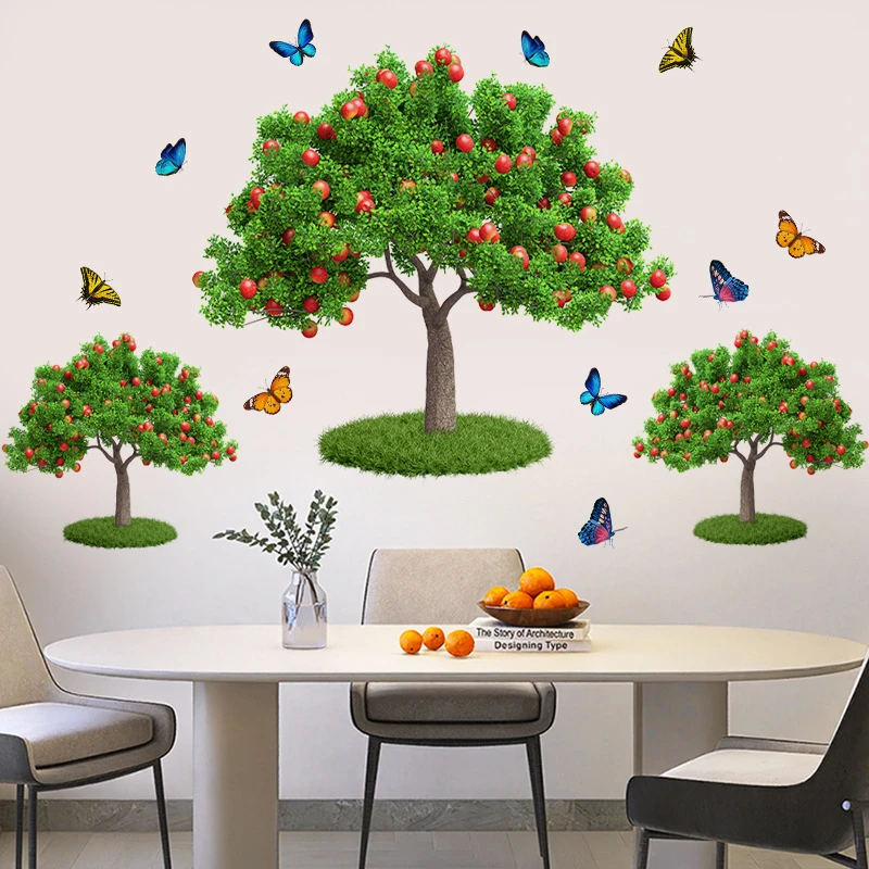 三棵苹果树贴纸美化贴花防潮客厅出租屋装饰简约墙壁墙上墙贴自粘