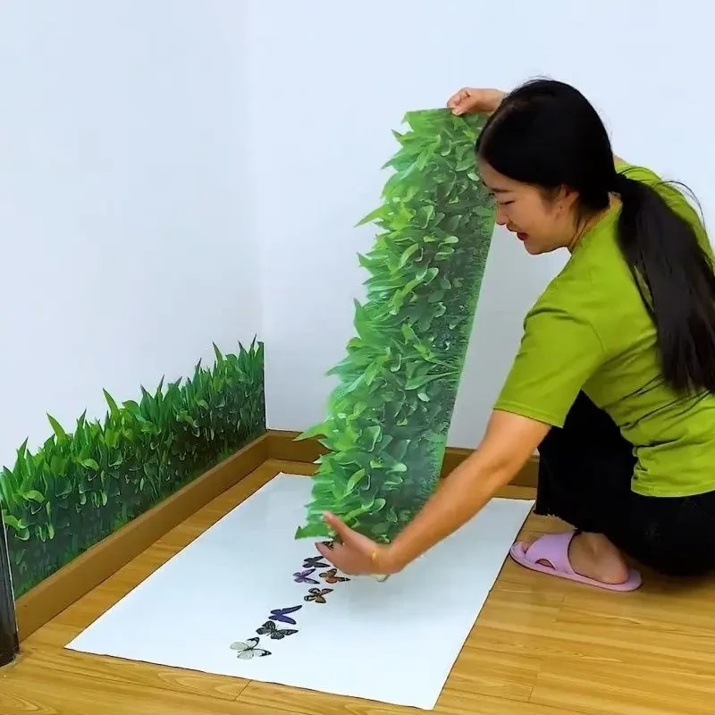 仿真小草墙贴画家用自粘卧室客厅背景装饰可移除防水贴地脚线贴纸