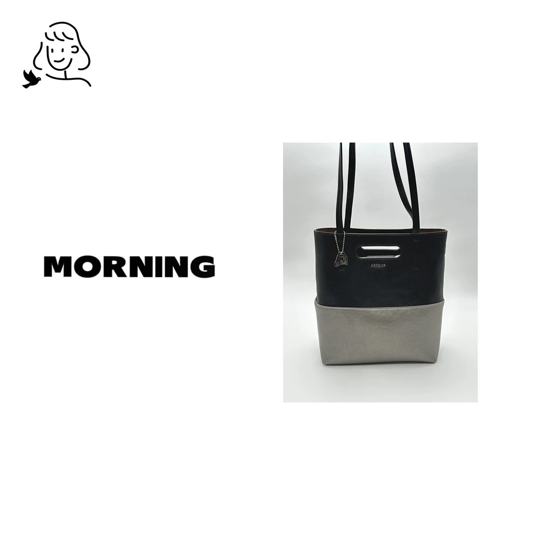 早安日记morning小众时尚女士复古斜挎拼色手提水桶托特 81835