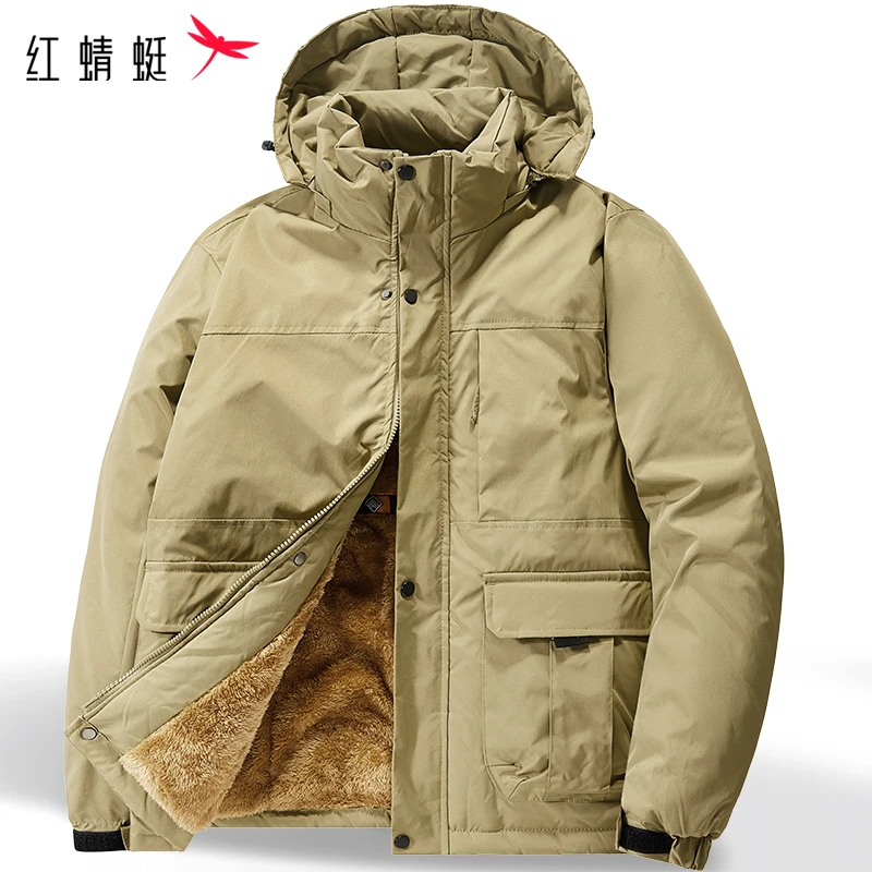 红蜻蜓加绒棉衣男冬季男士可拆卸帽加厚保暖中老年男装棉服外套