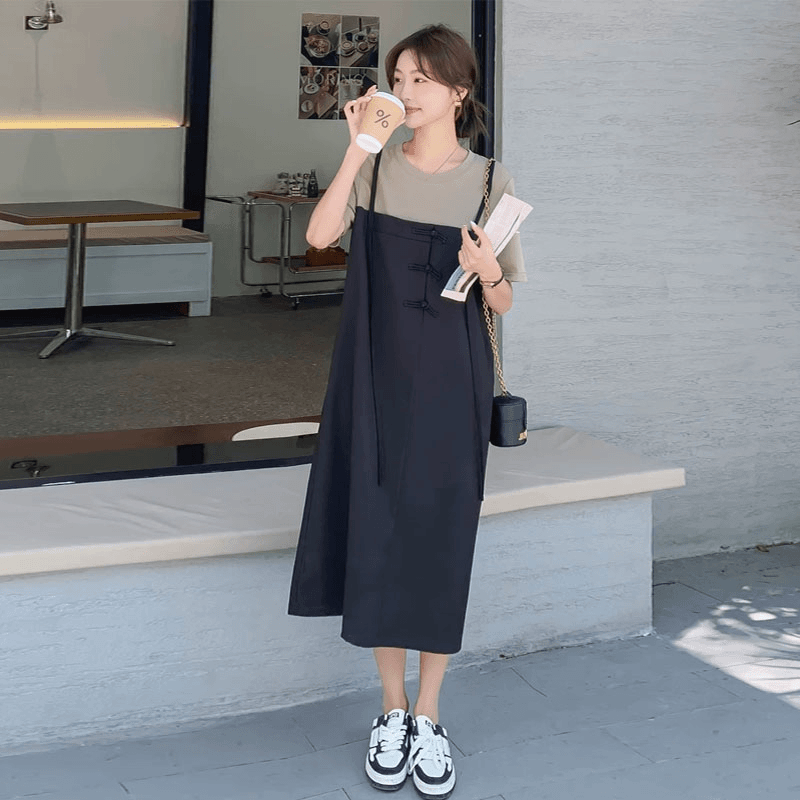 孕妇连衣裙2024夏季新款新中式气质茶歇假两件复古时尚辣妈中长款