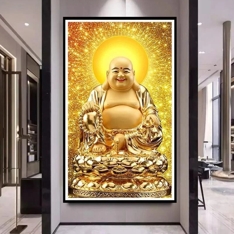5D钻贴十字绣圆钻弥勒佛金身佛像钻石画客厅竖版玄关人物新款满钻