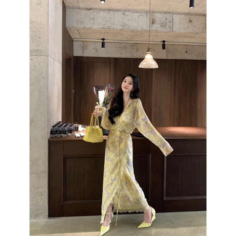 MOSS STUDIO 【故城紫嫣】新中式蕾丝花边系带长裙