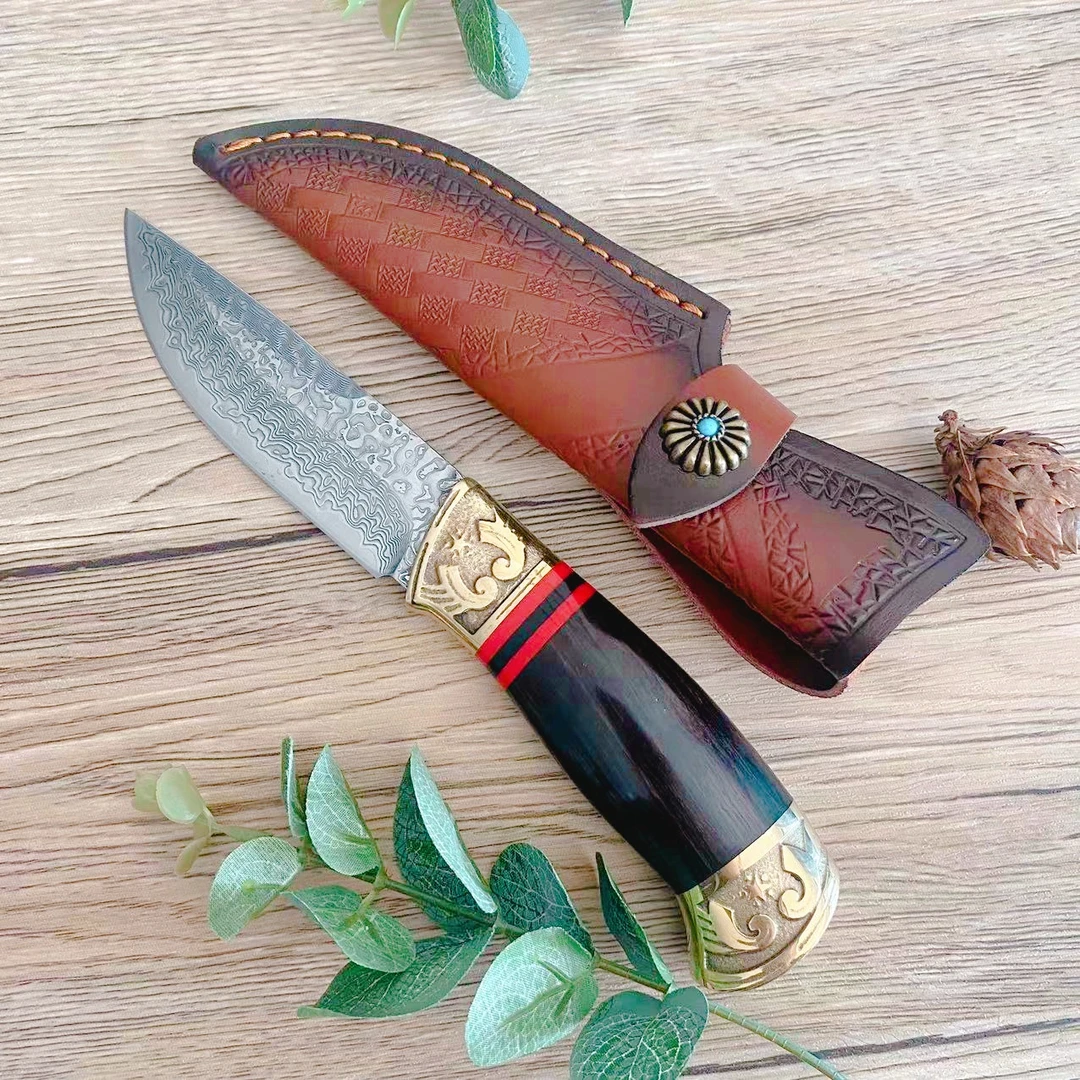 （新疆包邮）奔雷  67层大马士革收藏把玩户外随身锋利露营剔骨刀