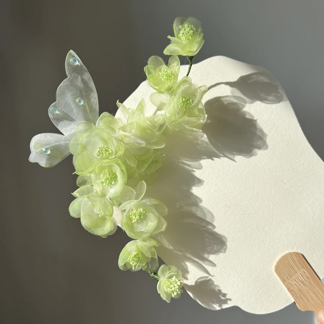 【绿萼】绿色梅花仿烫花发夹薄纱绢花古风汉服发饰国风新中式