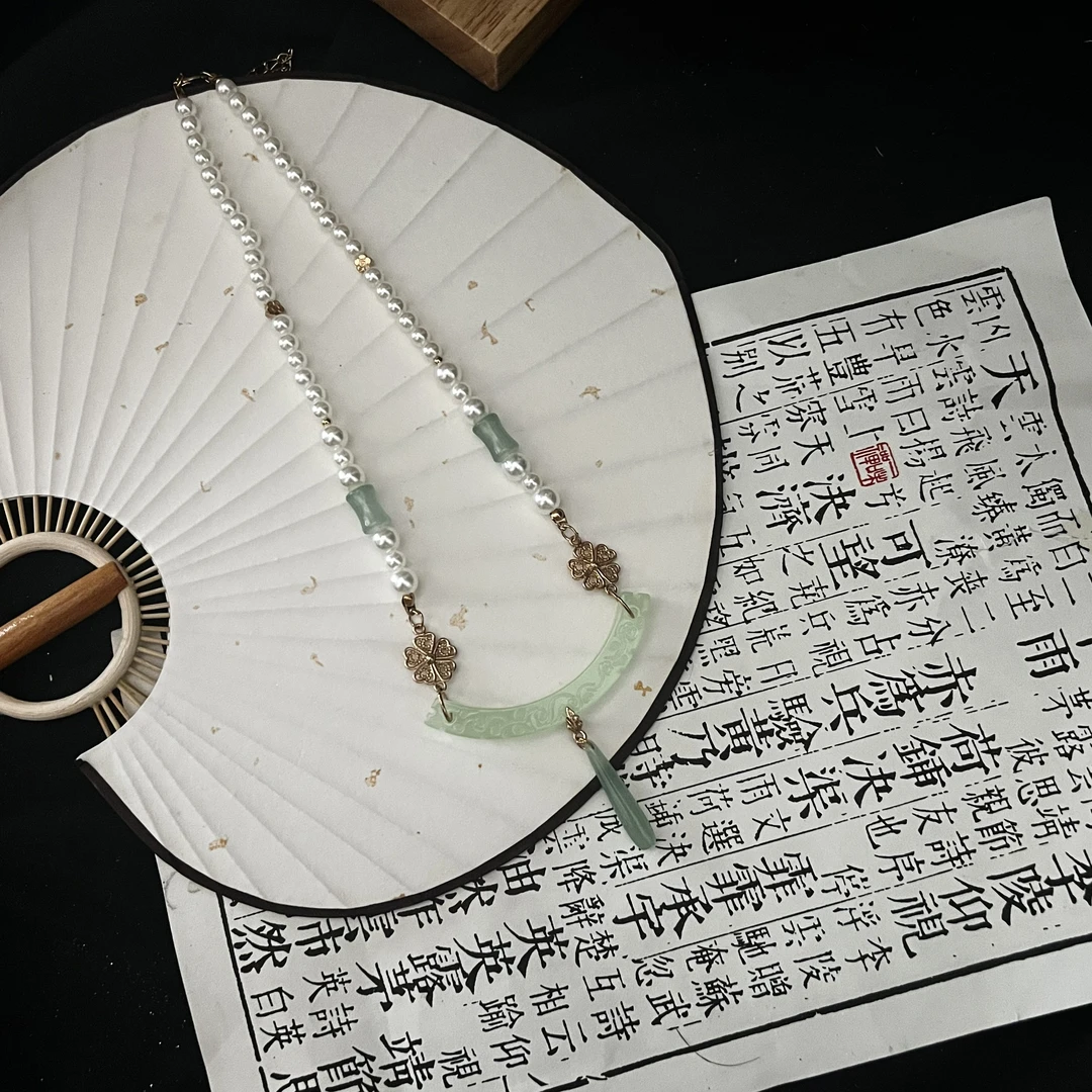 合金亚克力项链 祥云水滴项链汉服配饰古风项圈仿玉短璎珞旗袍