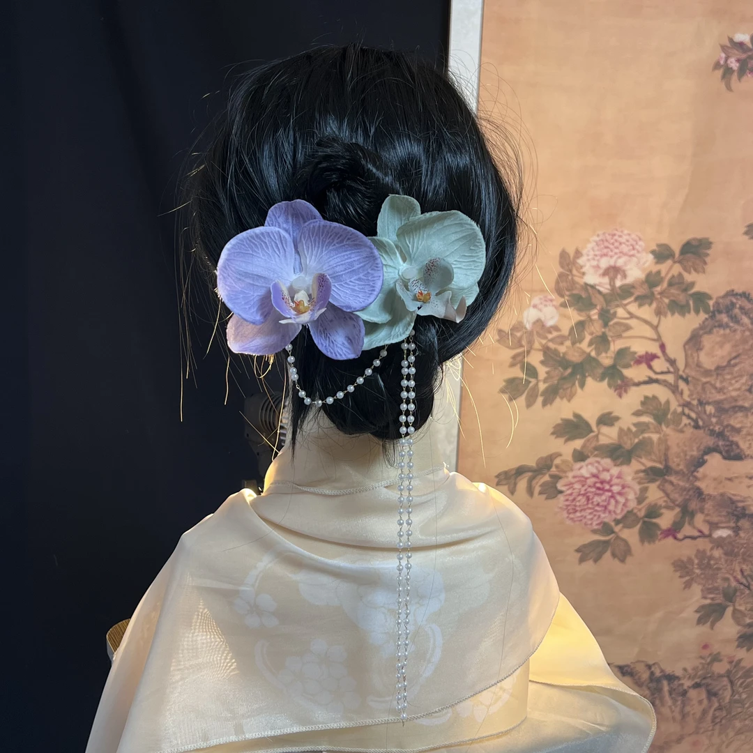 甜美仿真蝴蝶兰发夹头饰立体兰花鸭嘴夹超仙发饰女