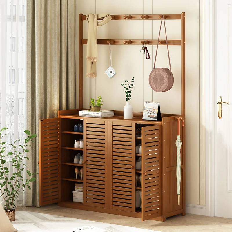 鞋柜衣架衣帽架一体家用进门口简易防尘收纳柜多层简约现代鞋架子