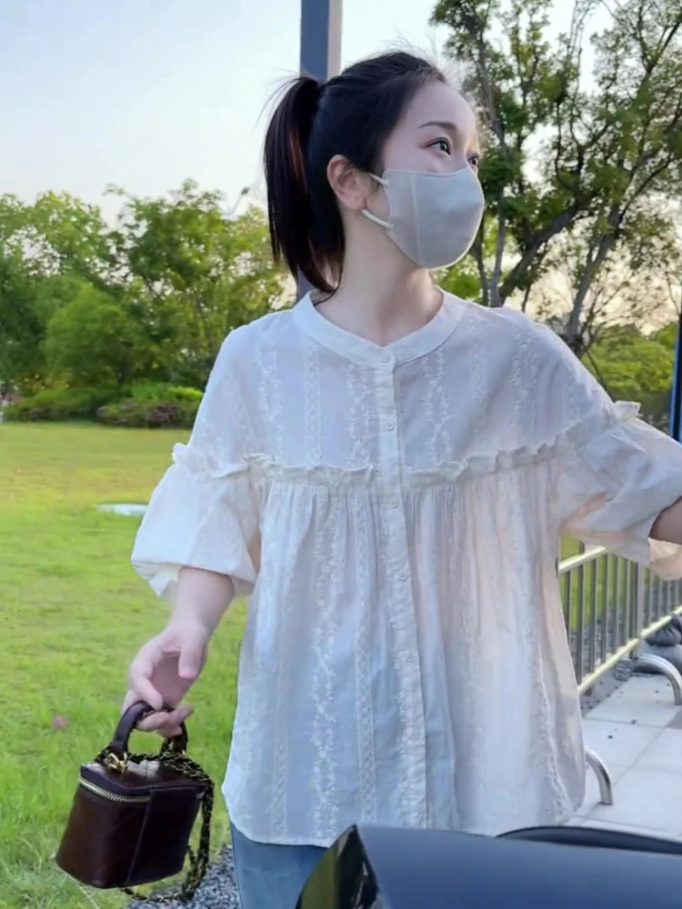 夏季森系清新文艺减龄公主衫韩版圆领显瘦时尚感气质百搭休闲小衫