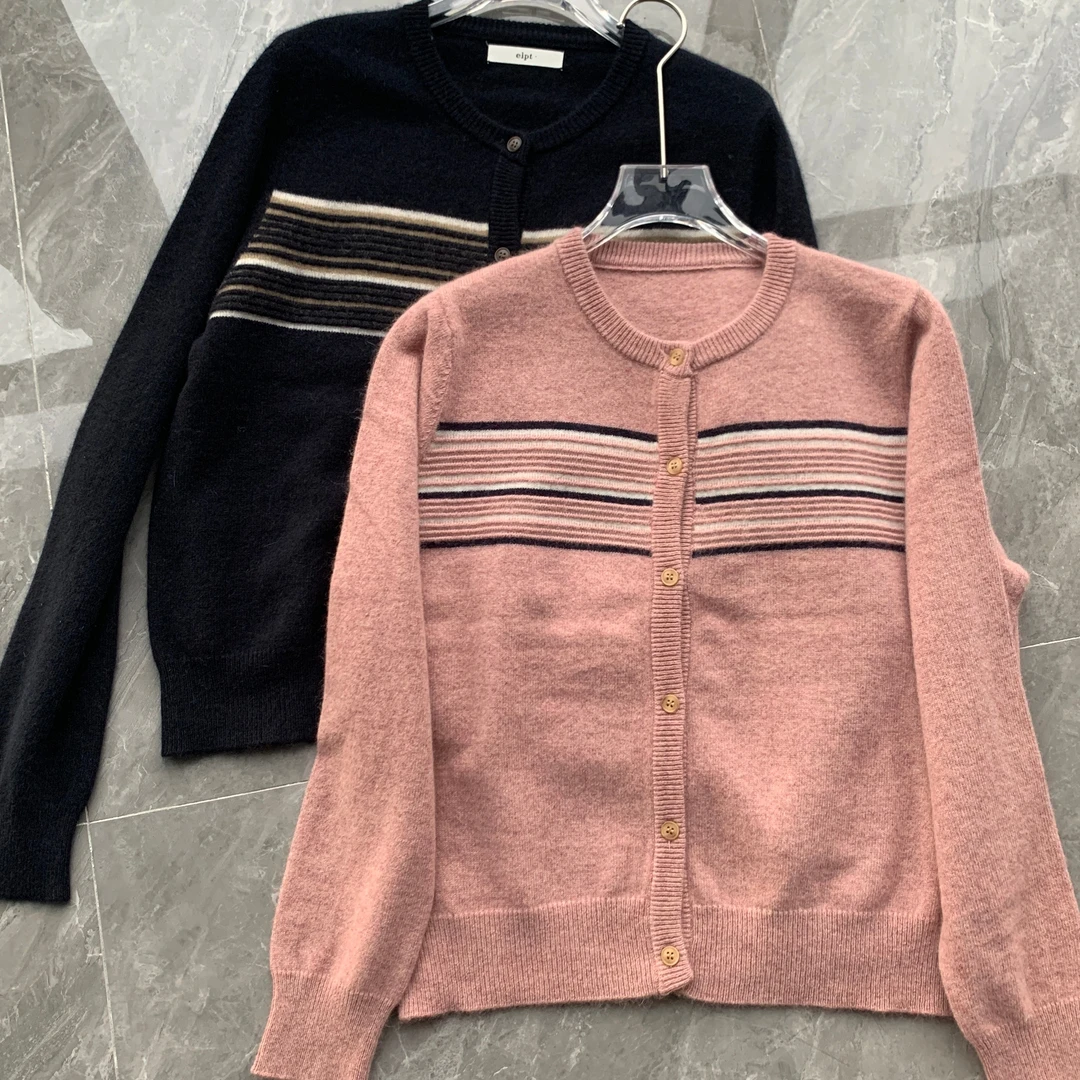 【FF231025】2023新款夹条圆领开衫气质上衣