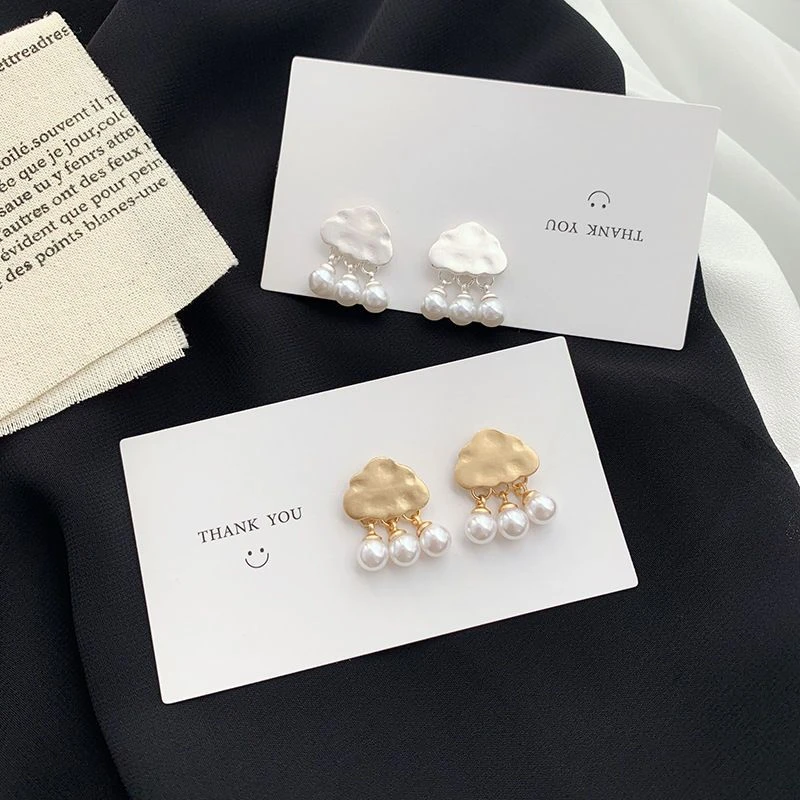 可爱云朵珍珠耳环纯银个性小众高级感韩国百搭耳钉原创设计耳饰女