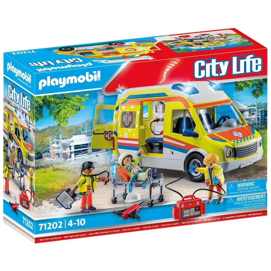 playmobil摩比世界71202带灯光和音效的救护车