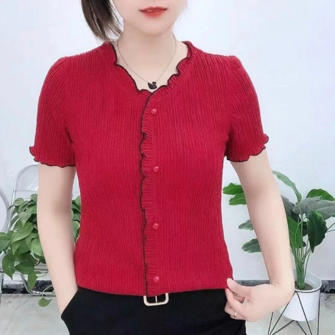 女士春夏季宽松百搭短袖女装微胖遮肉上衣洋气时尚小衫显瘦显气质