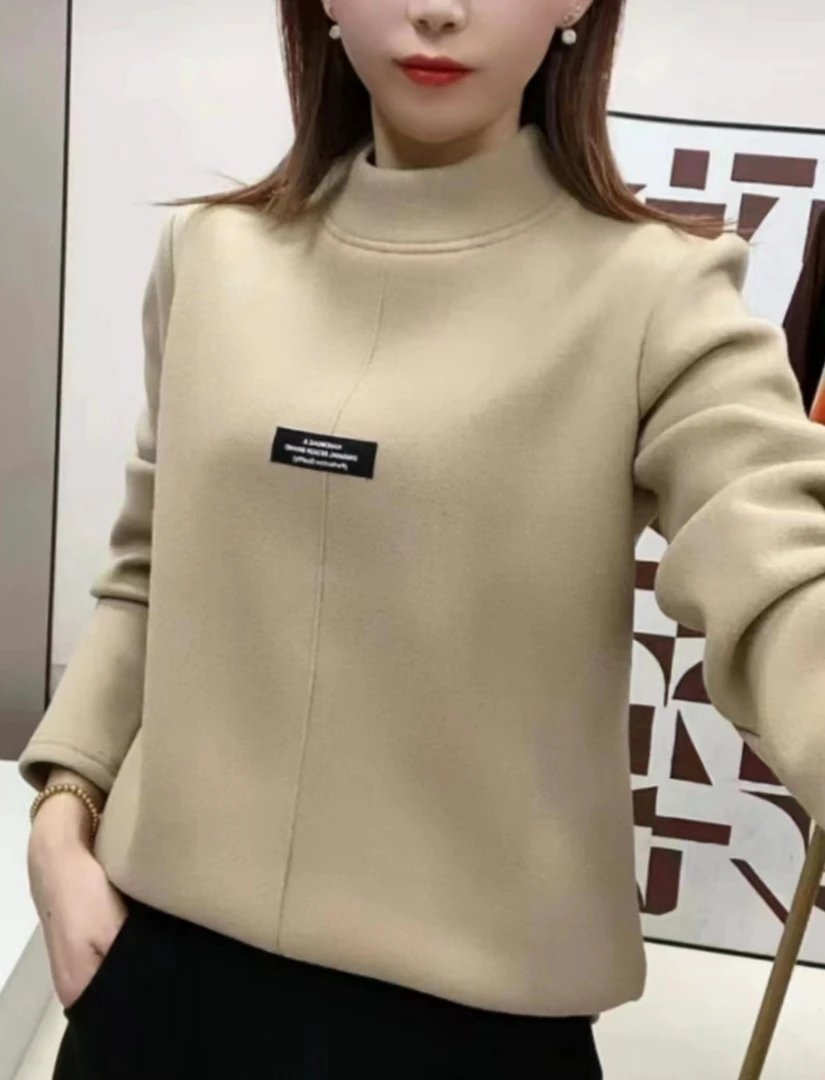 秋冬季新款加绒加厚半高领保暖上衣遮肉显瘦百搭时尚减龄洋气上衣