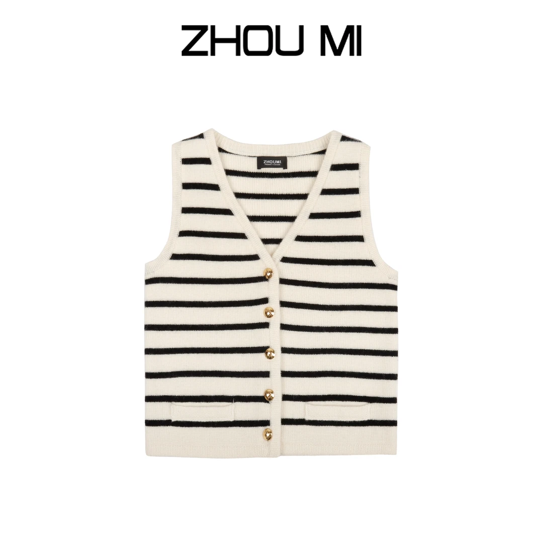 ZHOU MI 条纹V领针织马甲 ZM8986
