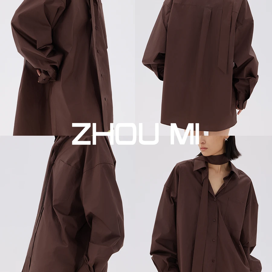 ZHOU MI 四季刚需垂坠挺阔纯飘带棉衬衫 ZS30158