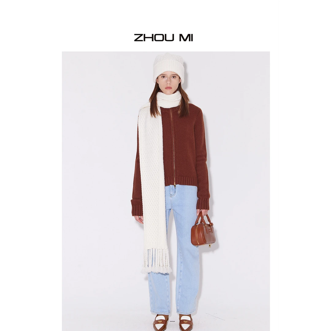 ZHOU MI 全羊毛双头拉链针织开衫外套 ZM8935