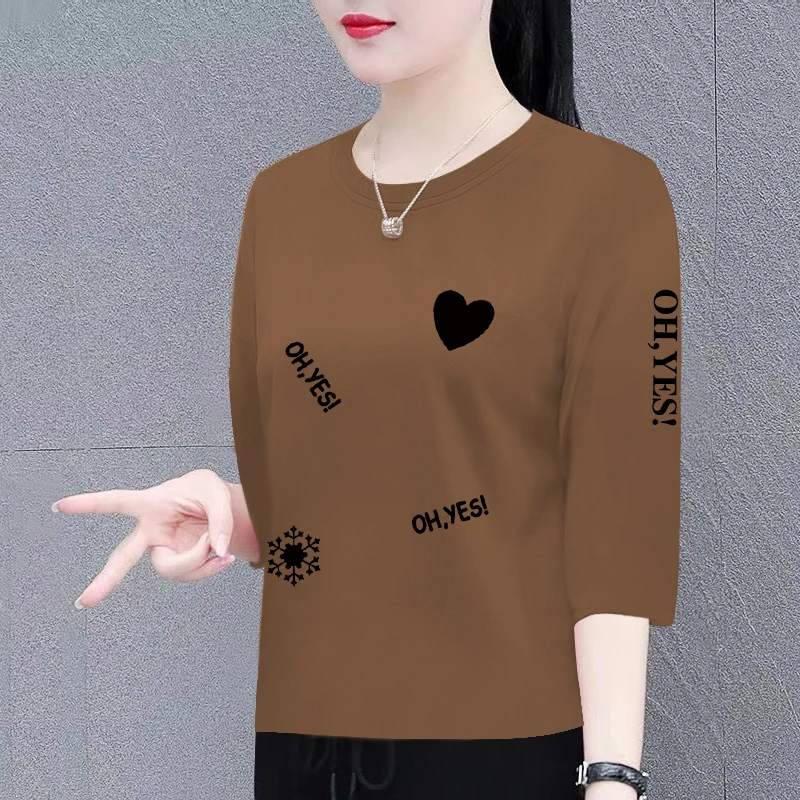 纯棉女士t恤春夏新款韩版宽松显瘦七分袖上衣女圆领休闲体恤衫潮