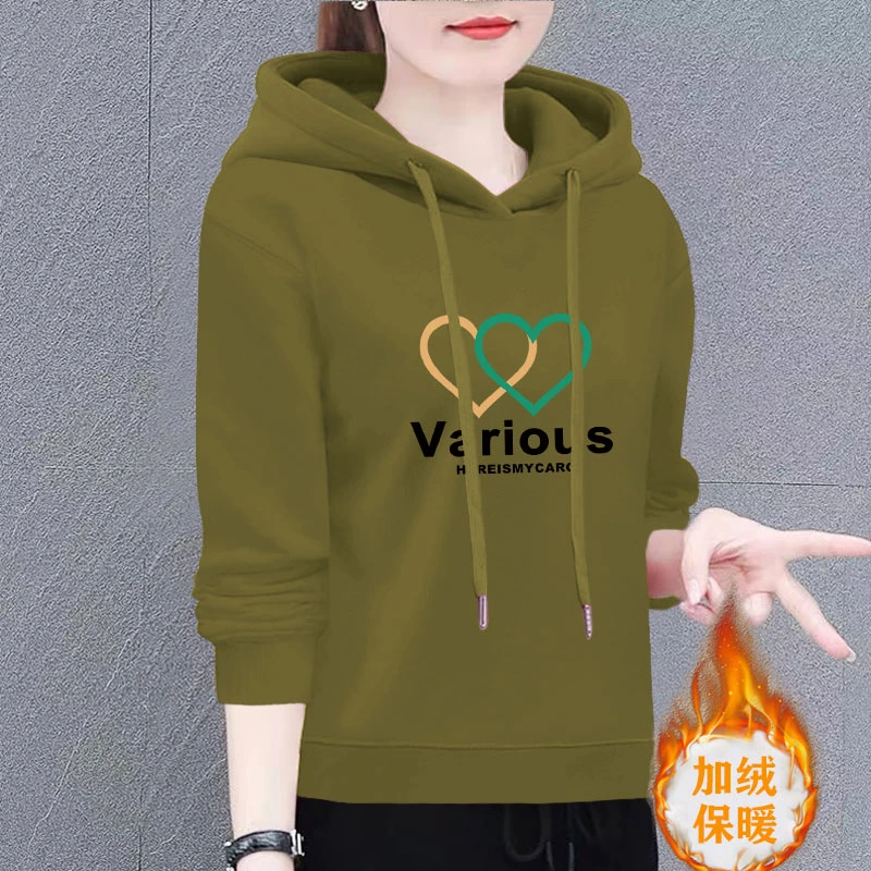 加绒连帽卫衣女新款春秋冬装宽松显瘦百搭时尚洋气保暖上衣外套女