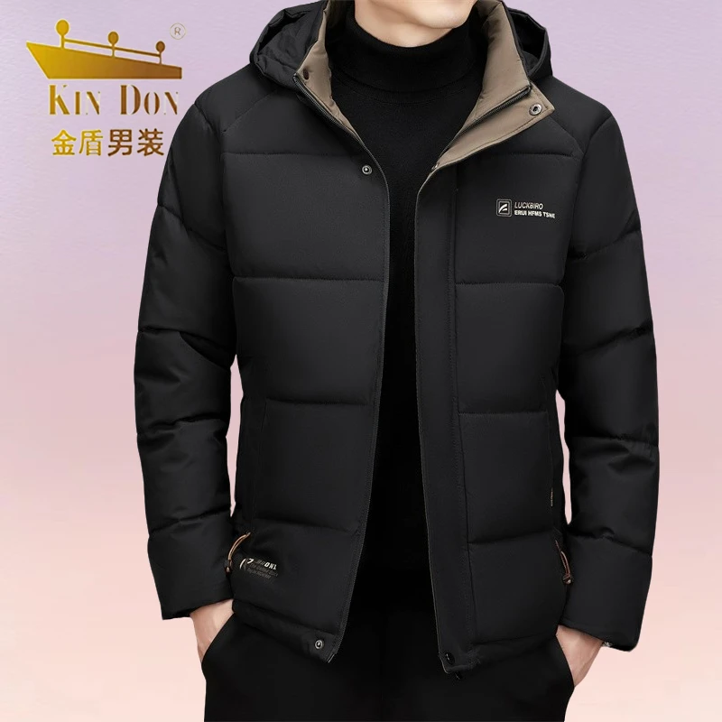 金盾冬季新款保暖加厚休闲速热抗寒中年男士派克服外套连帽棉服