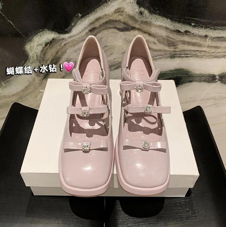 气质粗跟2025春季真皮低帮鞋甜美异型跟小皮鞋漆皮女鞋浅口女单鞋