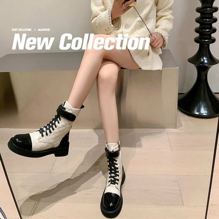 网红短靴2025秋冬真皮短筒女靴时尚休闲马丁靴中跟厚底百搭瘦瘦靴