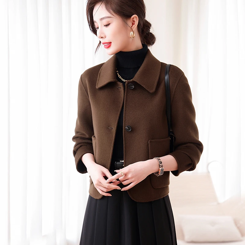 轻奢秋冬新款高级感双面羊毛大衣女短款小个子羊毛呢子女士短外套