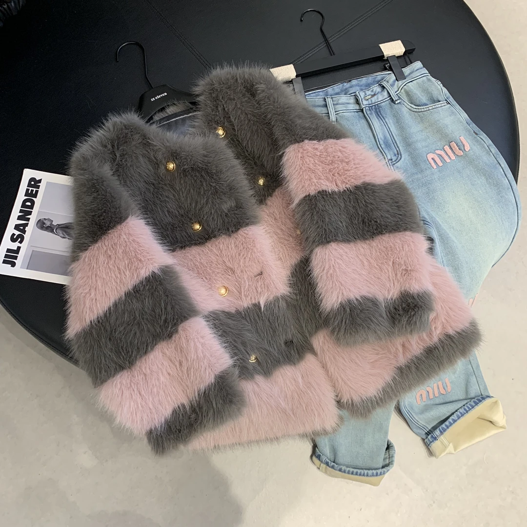 灰粉条金扣草草外套秋冬厚外套