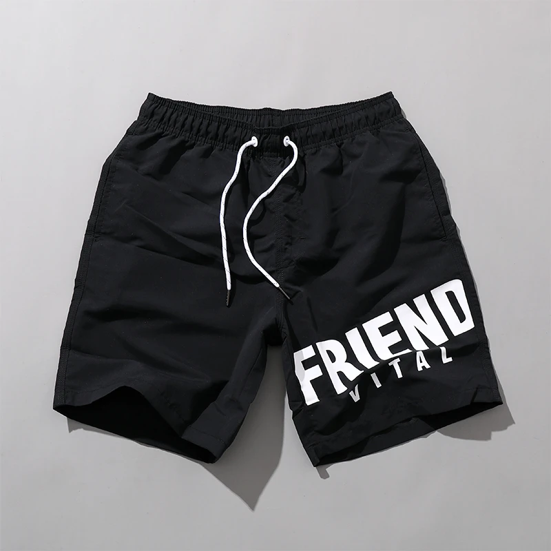 短裤男夏季宽松直筒黑色百搭四分潮牌速干沙滩裤字母印花休闲裤子