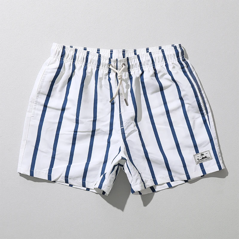 简约条纹男士短裤夏季外穿宽松透气休闲短裤速干网眼白色短裤男款