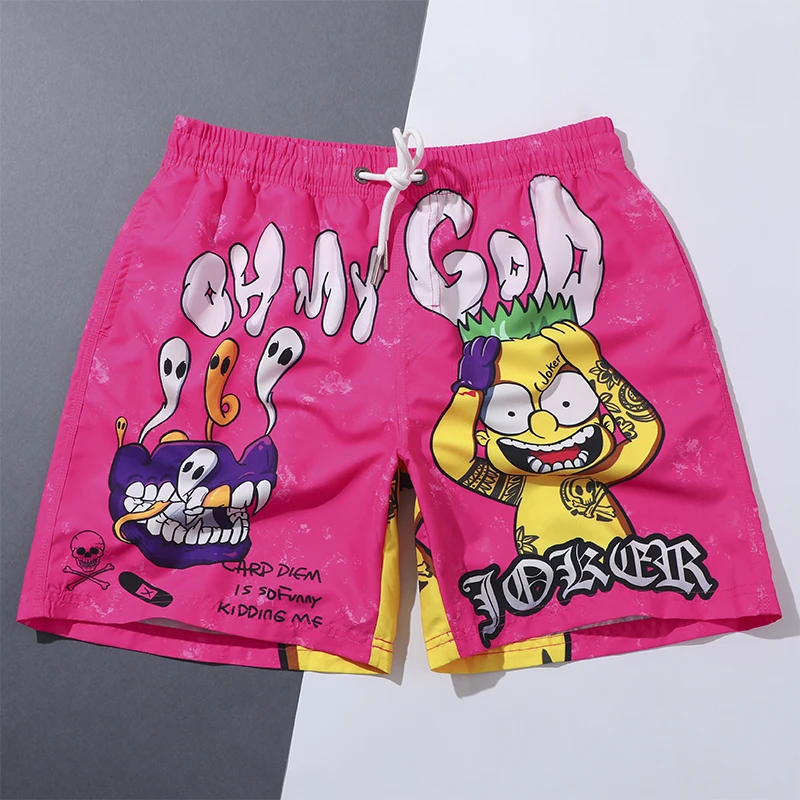 男士沙滩裤搞怪夸张卡通印花宽松大裤衩夏季凉爽轻薄速干四分短裤