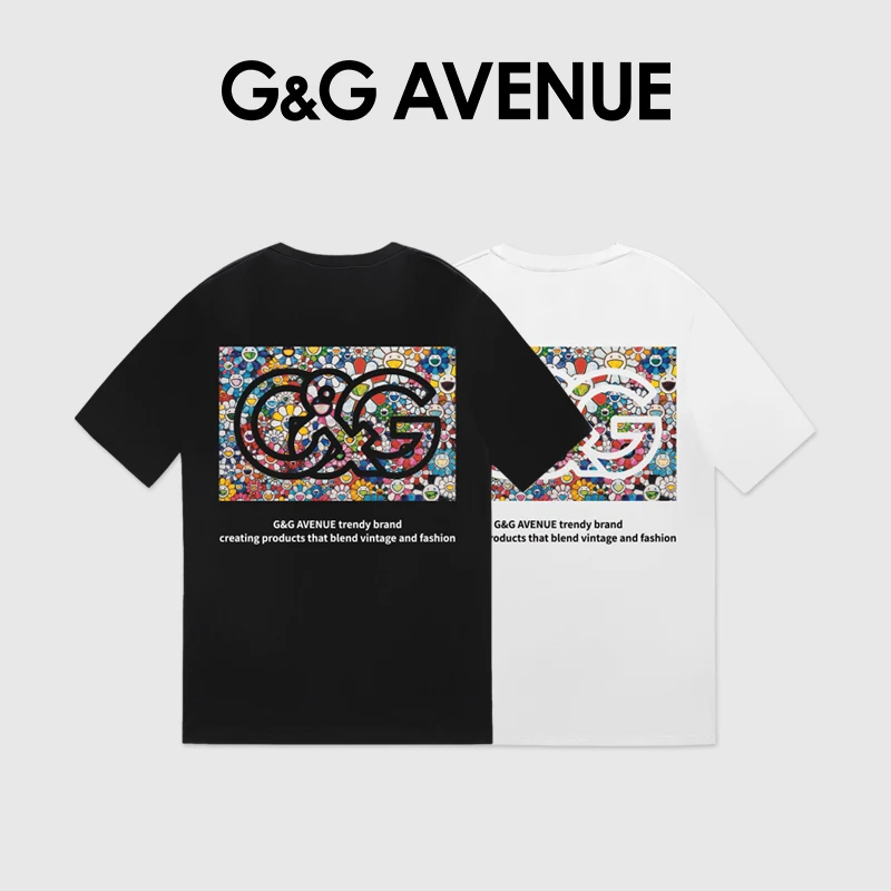 G&G Avenue个性双G印花潮牌短袖T恤男夏季休闲情侣百搭圆领半袖