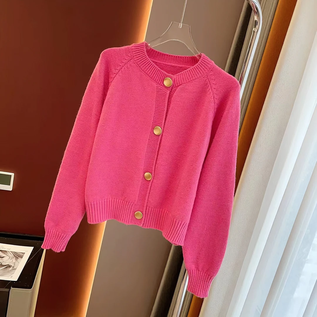 2024春季时尚多巴胺糖果色毛衣女洋气排扣针织开衫上衣长袖网红