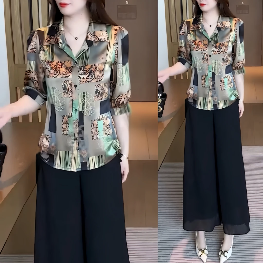 2024夏季新款丁达尔穿搭气质休闲时尚洋气减龄衬衫女碎花印花衬衣
