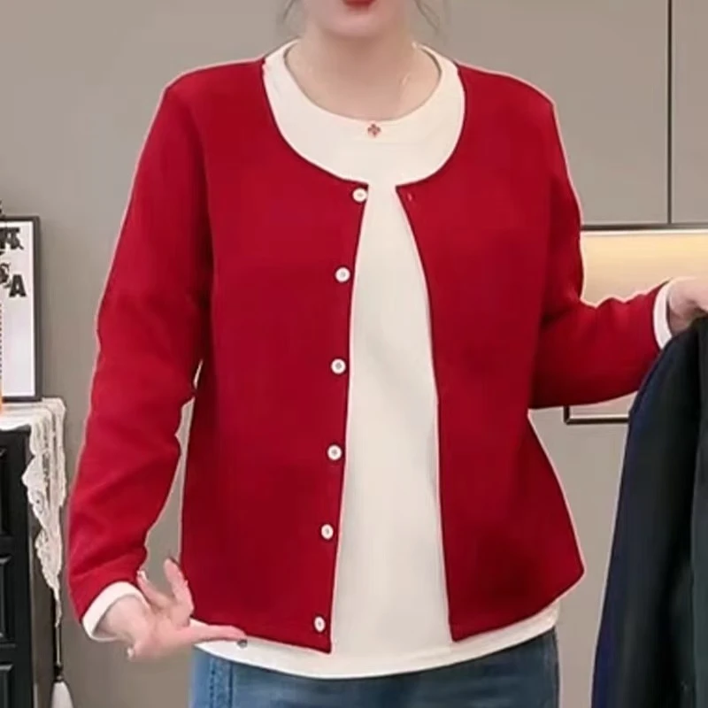 （琳琳家）冬季新款宽松大码显瘦女撞色甜美减龄上衣女假两件小衫