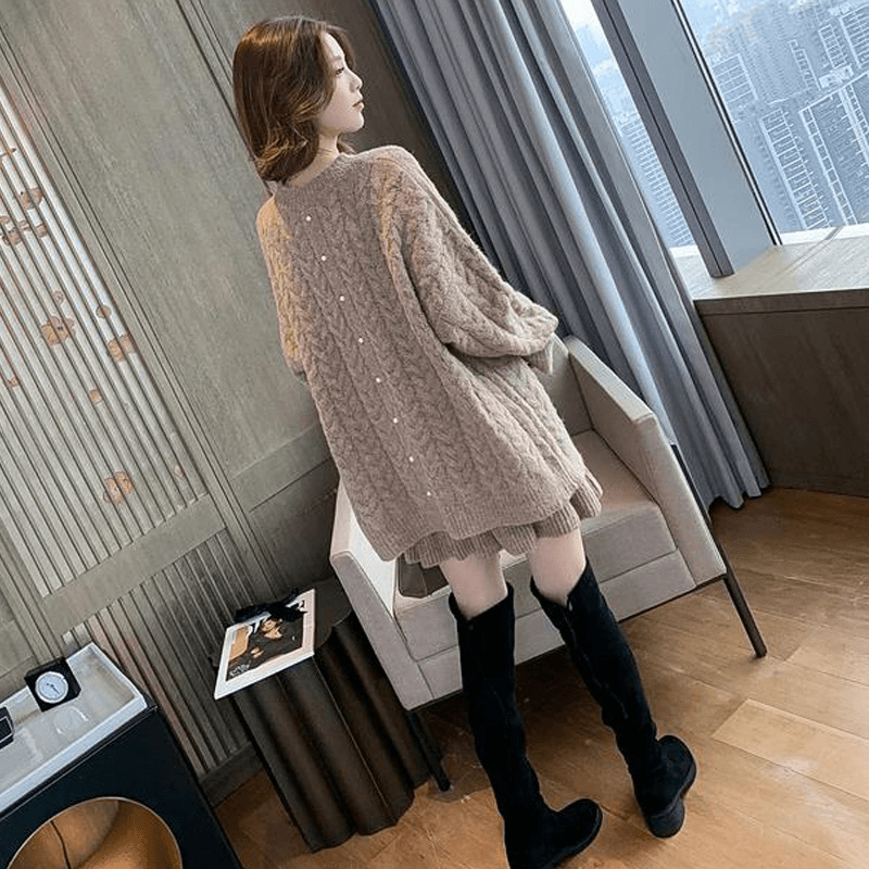 欧莎影 高级感时尚针织套装女秋冬2024新款小个子毛衣短裙两件套春季裙子