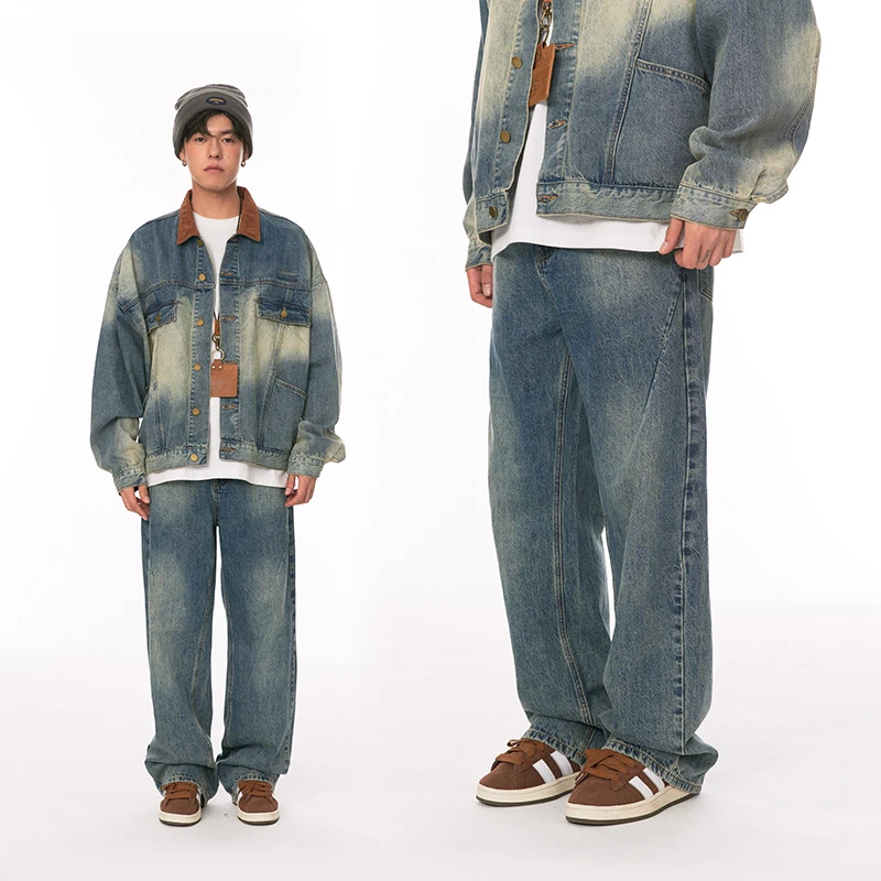 江南先生美式复古水洗直筒牛仔裤男女春季情侣休闲裤JN34J58