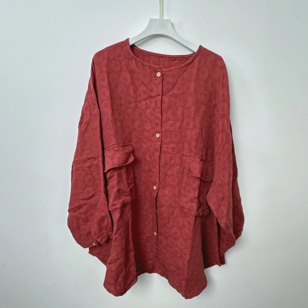 【流浪记LL】X15砖红色印花圆领时尚百搭开衫