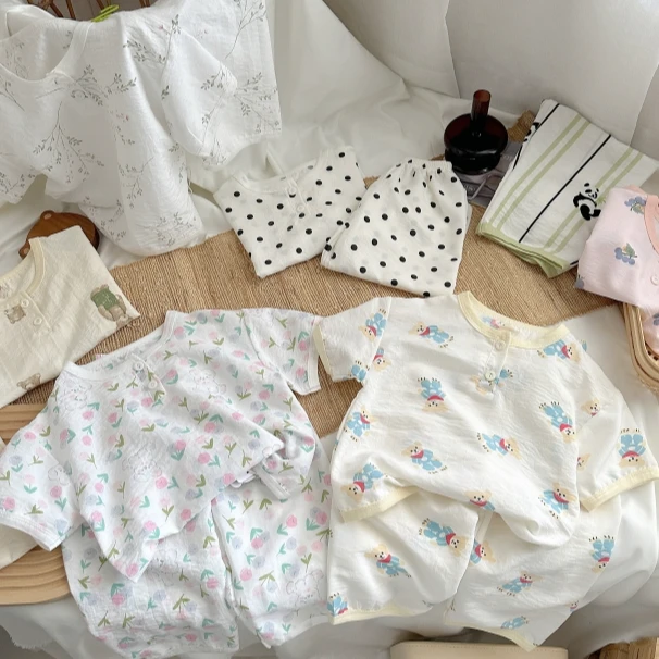 【超柔云朵棉】儿童夏款超柔云朵棉家居服套装空调服儿童款睡衣透气