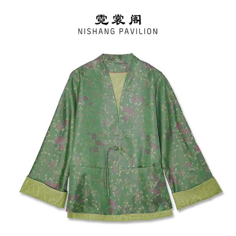 霓裳阁100蚕丝  秋季新品长袖香云纱宋锦唐装(335228莺飞草长绿)