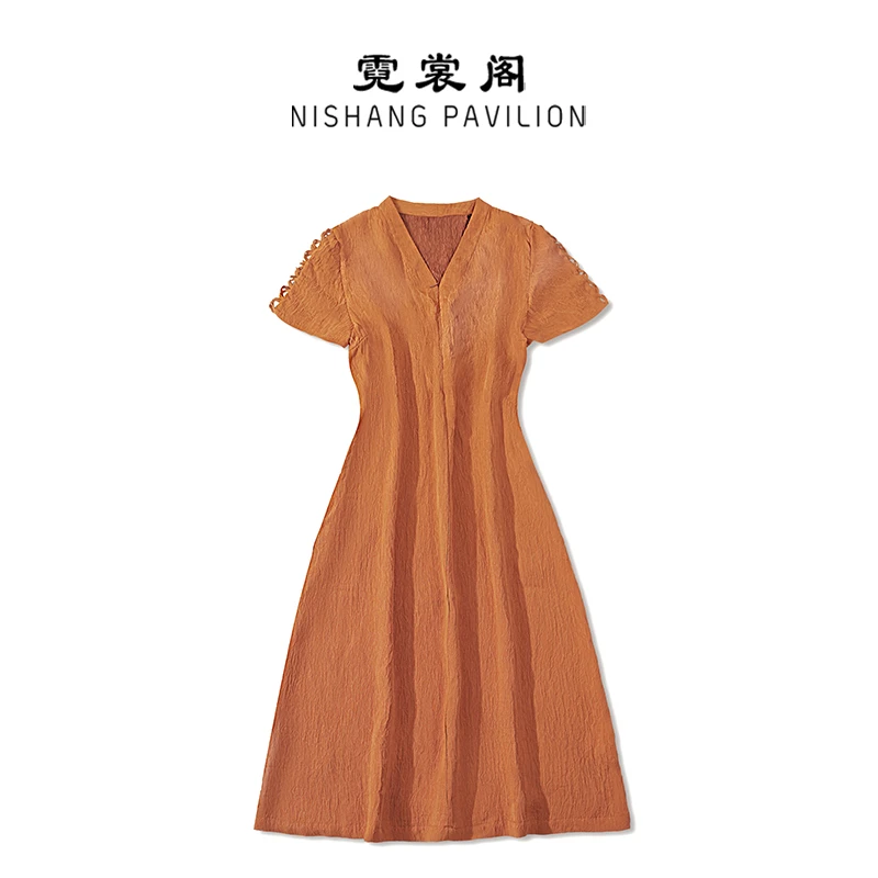 霓裳阁100%桑蚕丝 新品设计师款冠乐绉香云纱裙 焦糖WF2431